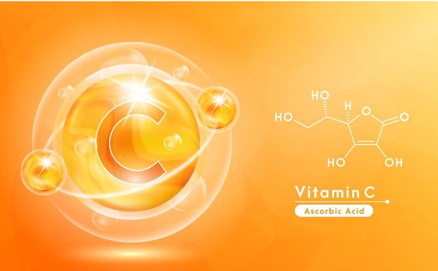 ภาพประกอบโครงสร้างโมเลกุลของวิตามินซี (Ascorbic Acid)